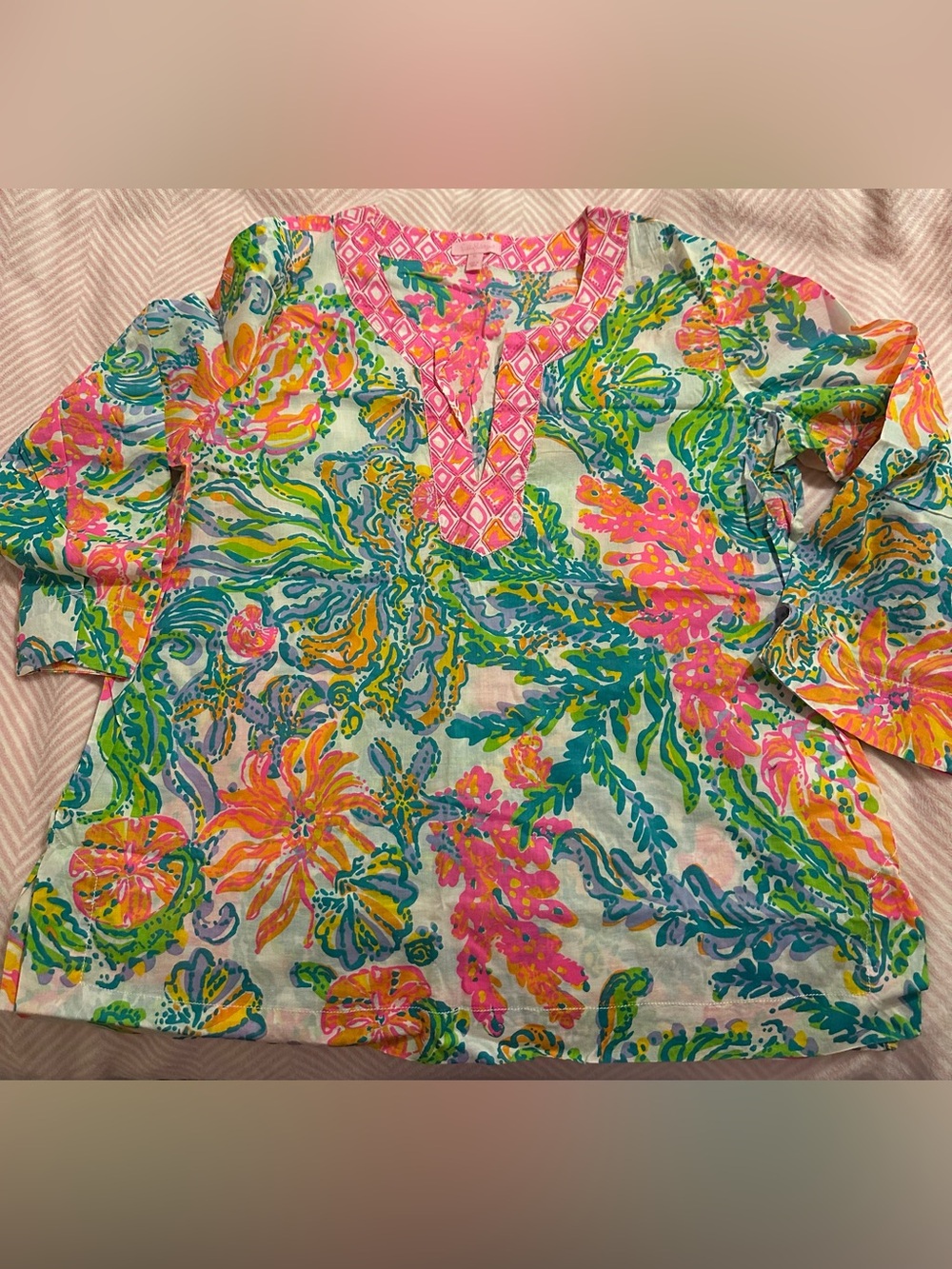 Lilly Pulitzer Multicolor Floral Tunic — Pink, Green, Yellow, Blue